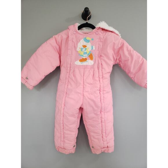 Vintage Artic Expedition 90s 12 Month Pink Hooded Toddler Snow Suit DUCK ski